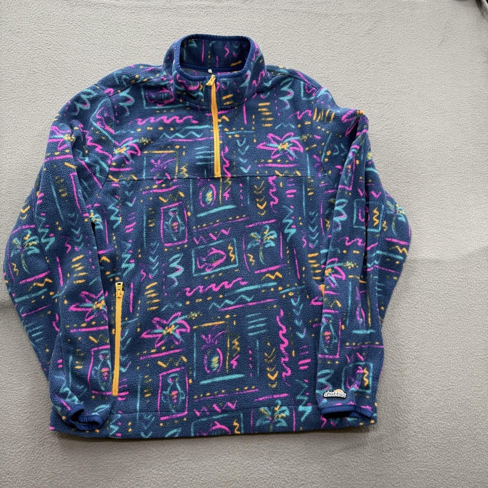 Chubbies Fleece Jacket Mens Large Multicolor Tropical 1/4 Zip Anorak Pockets